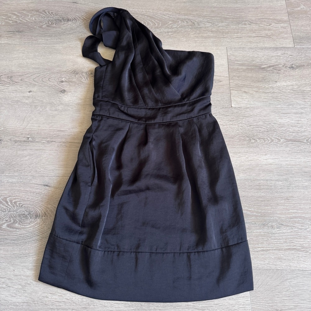 BCBGeneration Womens Black One Shoulder Ruffle Cocktail Mini Dress Sz 2 XSmall